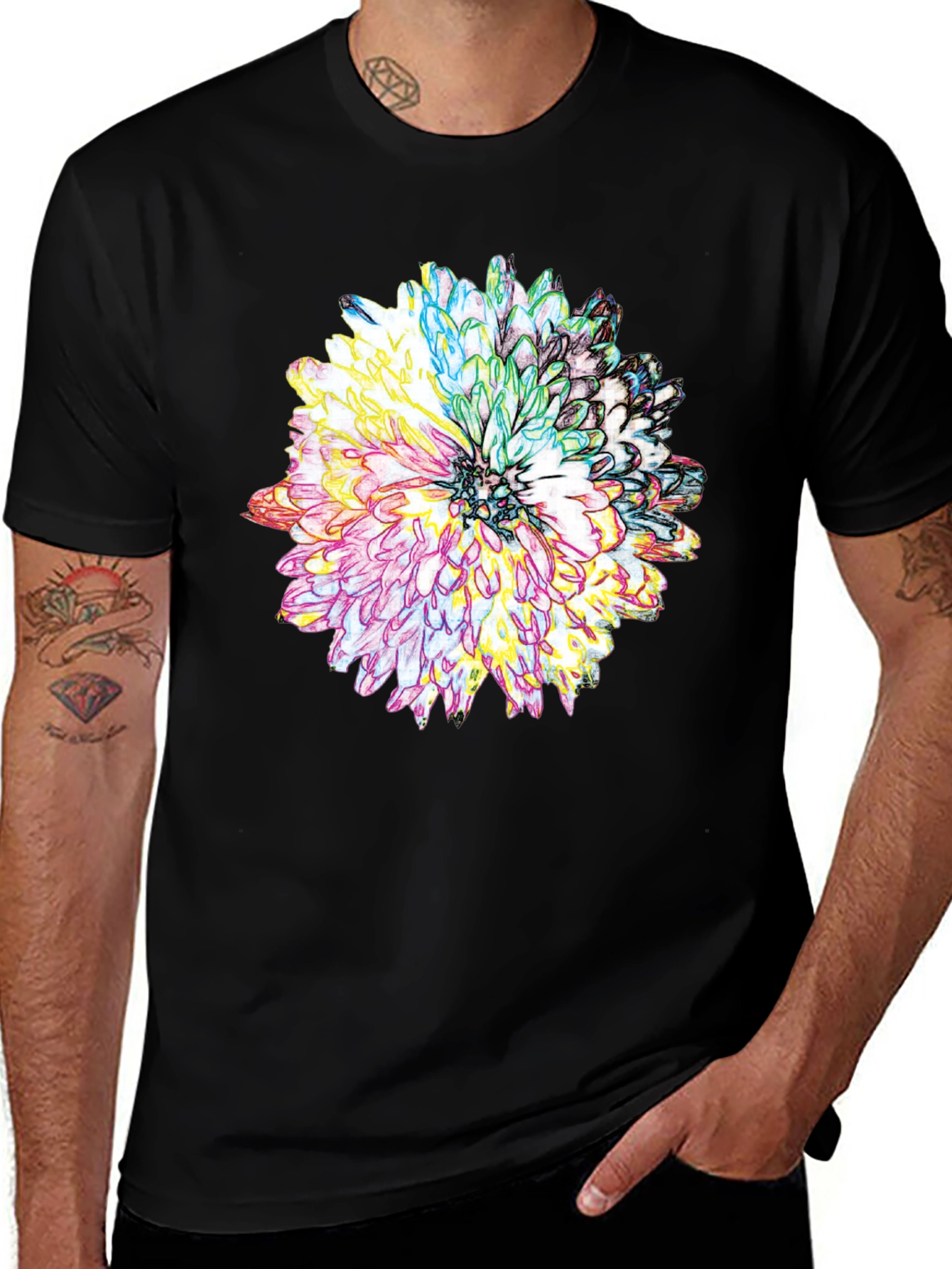 Floral Graphic Print Tee - Mens Black T-Shirt