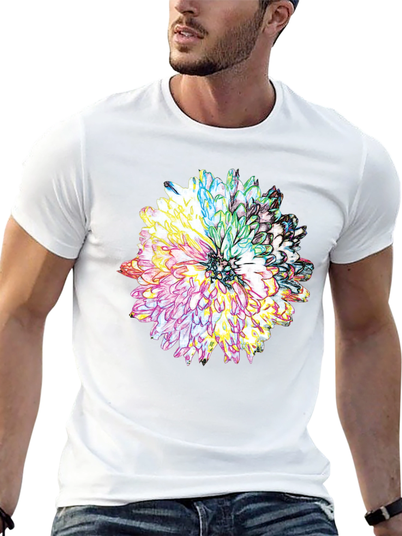 Floral Graphic Print Tee - Mens Black T-Shirt