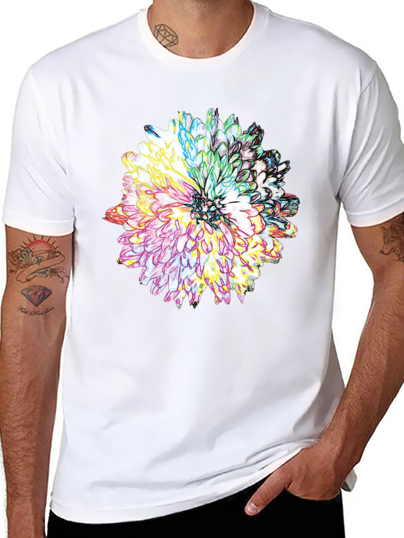 Floral Graphic Print Tee - Mens Black T-Shirt