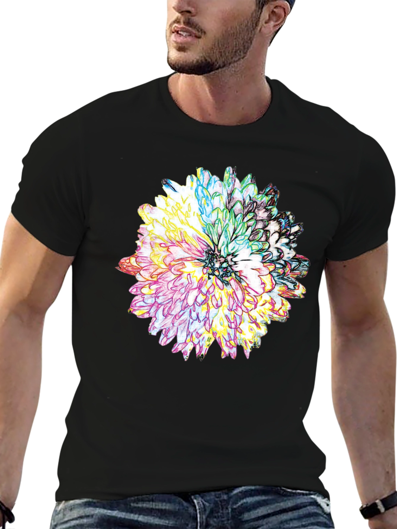 Floral Graphic Print Tee - Mens Black T-Shirt