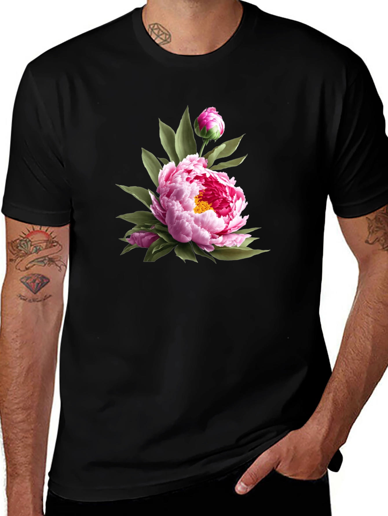 Floral Peony Black T-Shirt