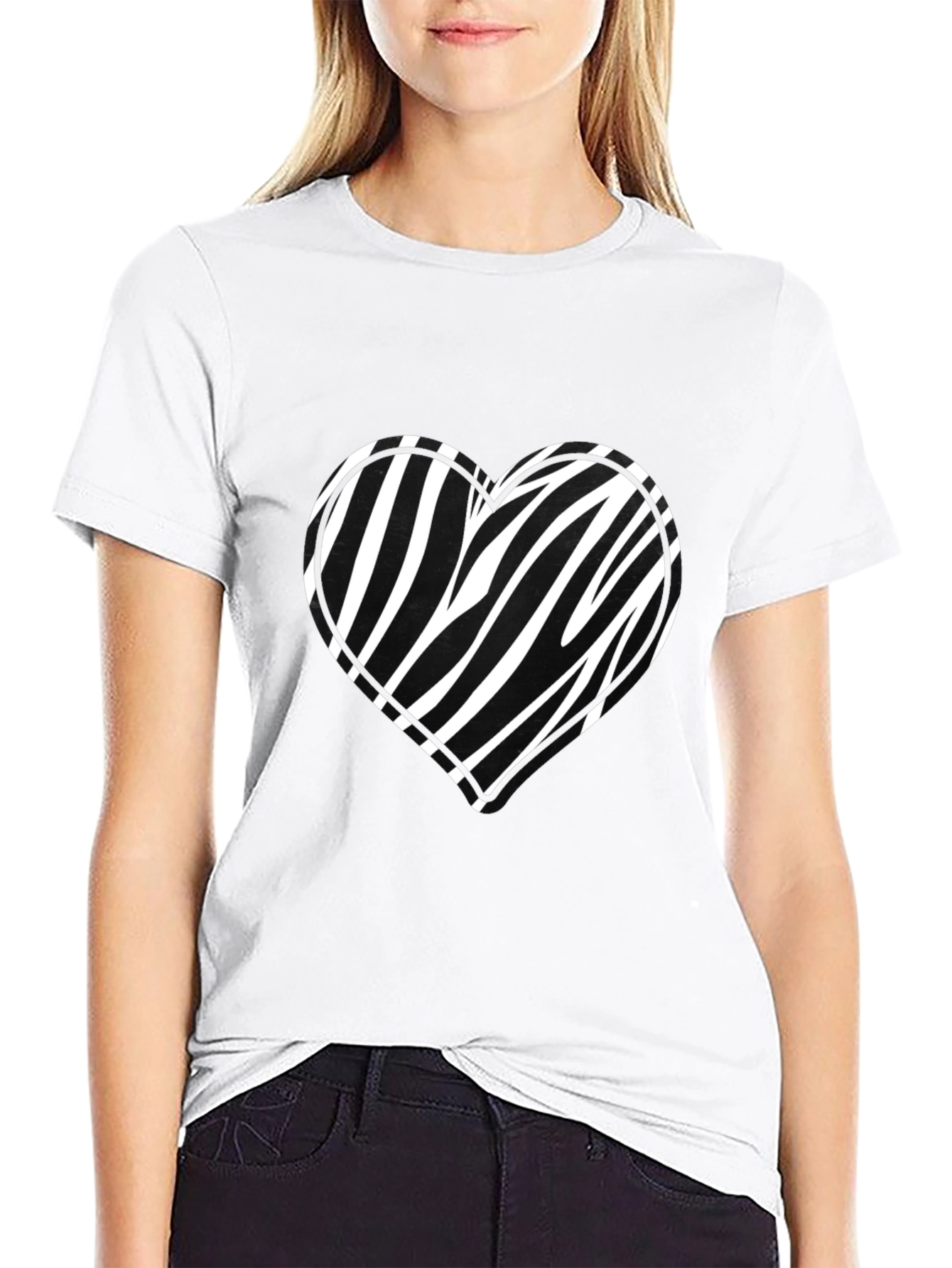 Zebra Heart Graphic Black Tee