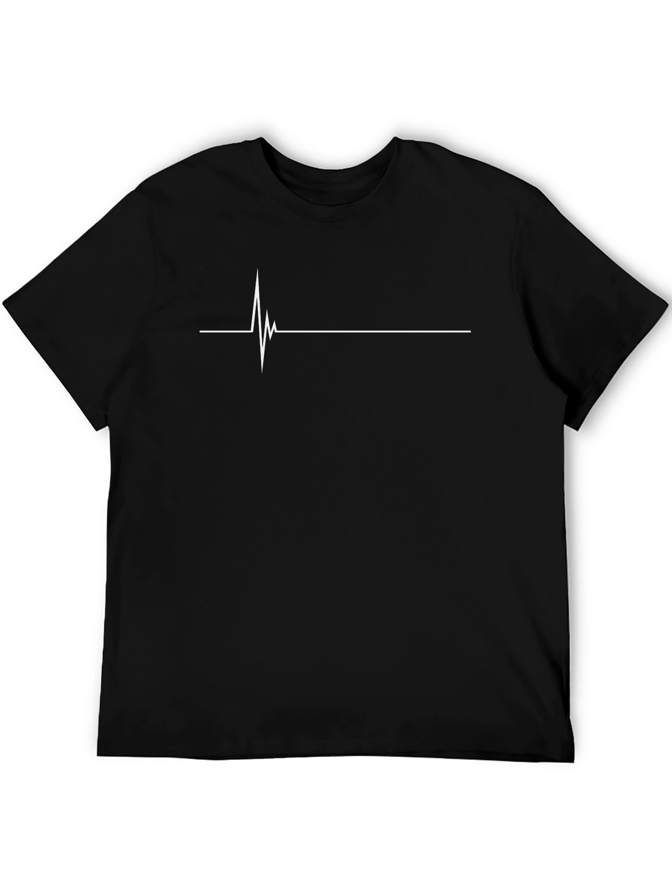 Black T-Shirt with White Heartbeat Line Design