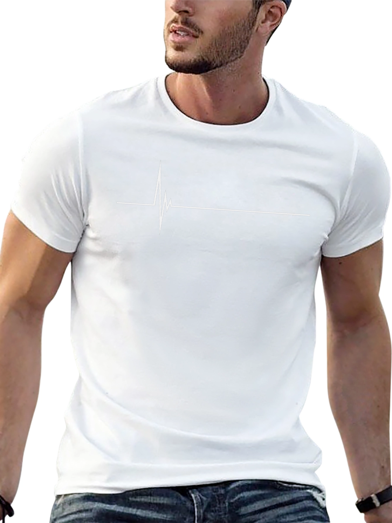 Black T-Shirt with White Heartbeat Line Design