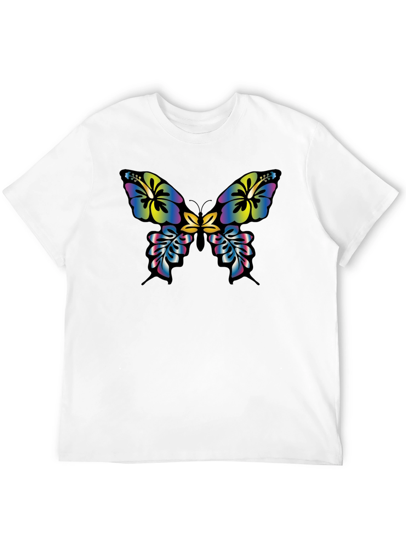 Floral Butterfly Graphic Tee - Casual Black T-Shirt