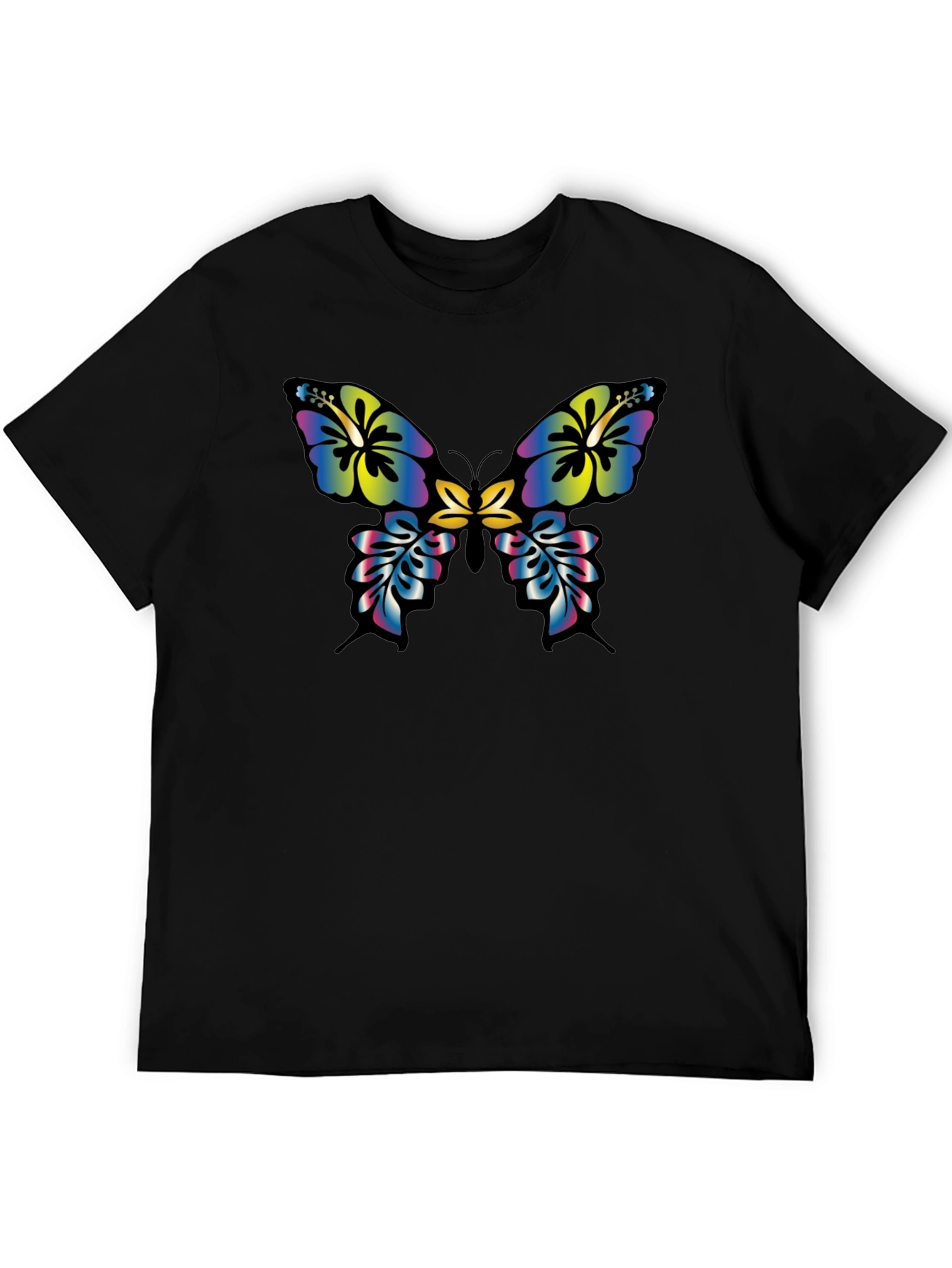 Floral Butterfly Graphic Tee - Casual Black T-Shirt