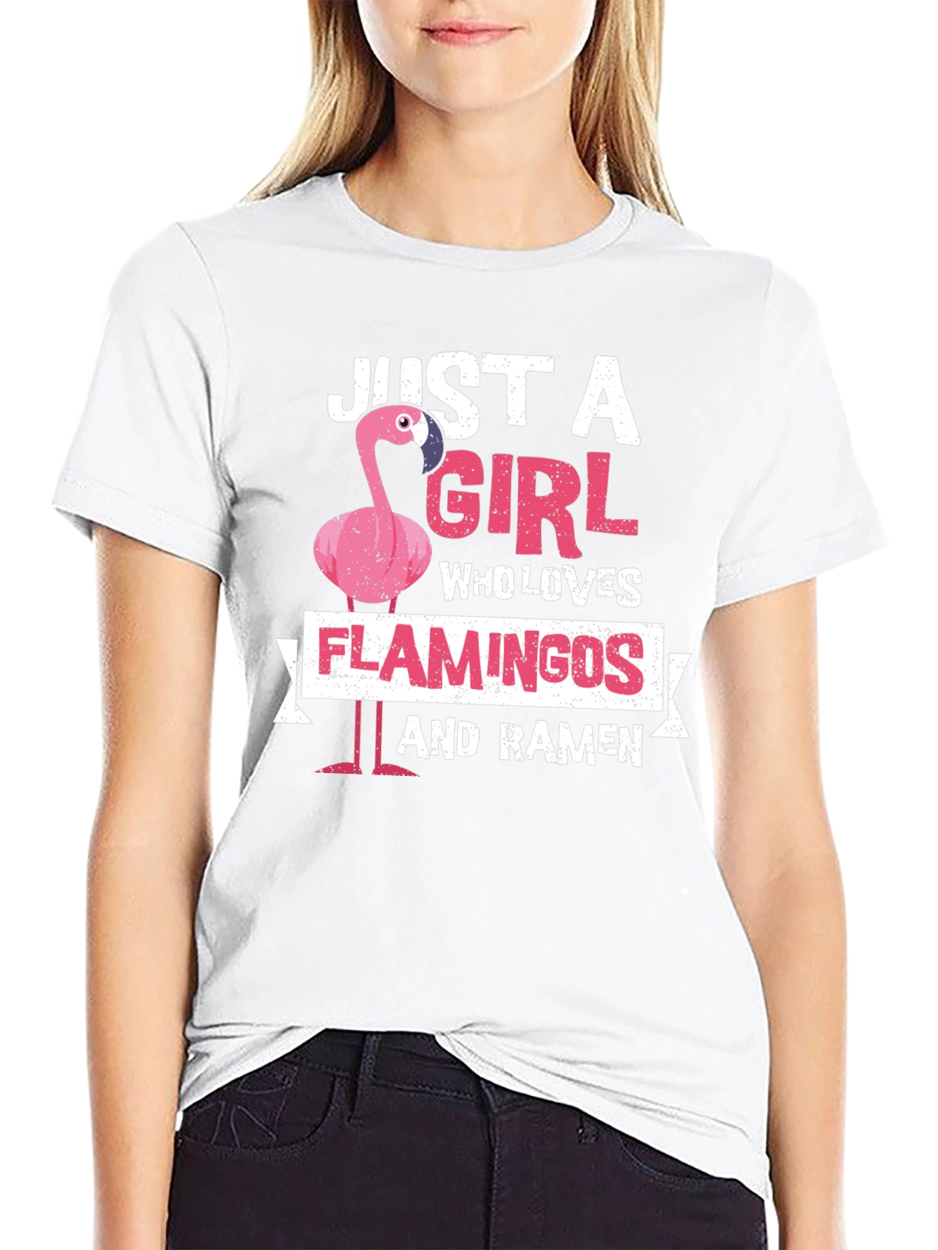 Just A Girl Who Loves Flamingos and Ramen T-Shirt