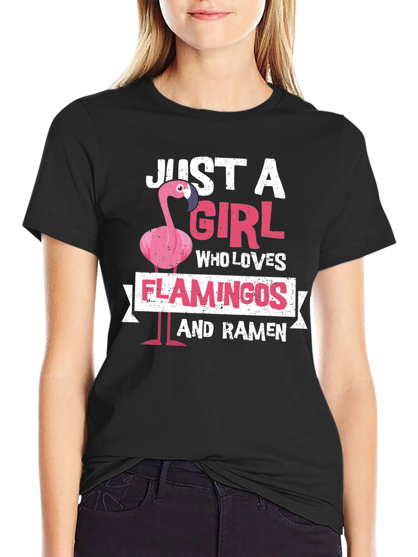 Just A Girl Who Loves Flamingos and Ramen T-Shirt