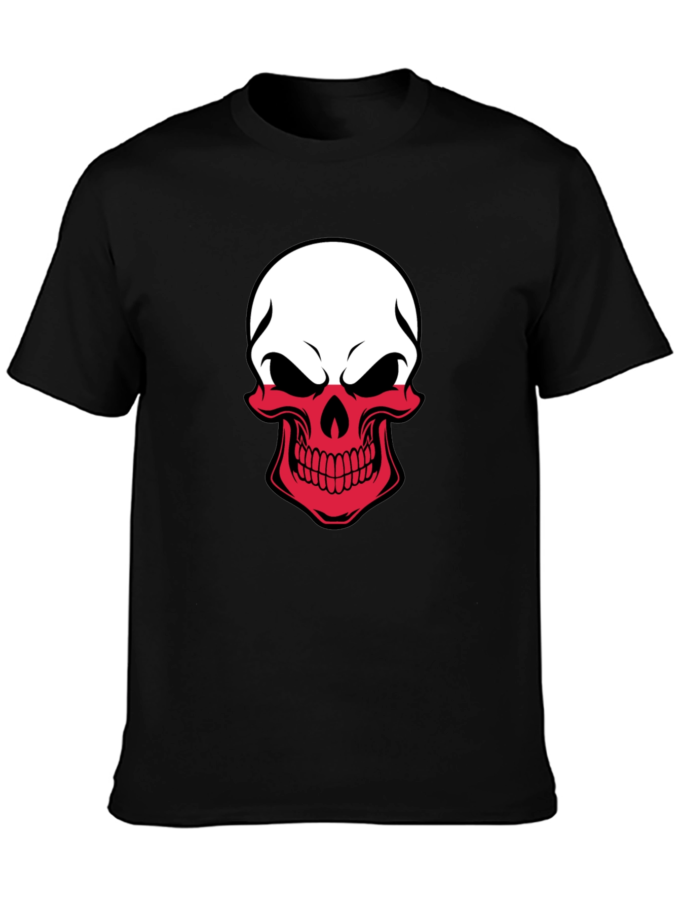 Poland Flag Skull Graphic T-Shirt - Black