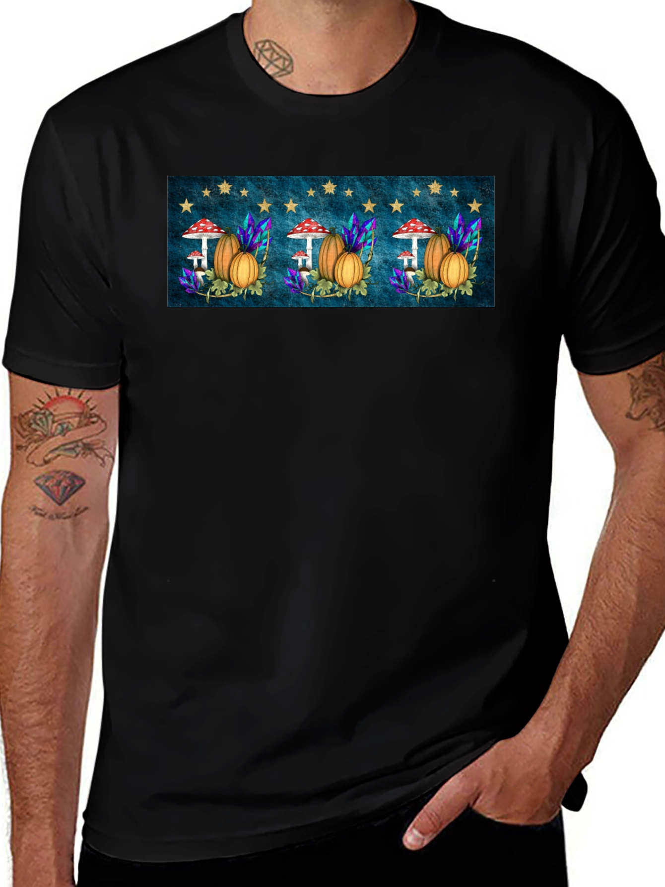 Autumnal Harvest T-Shirt -  Mushrooms & Pumpkins
