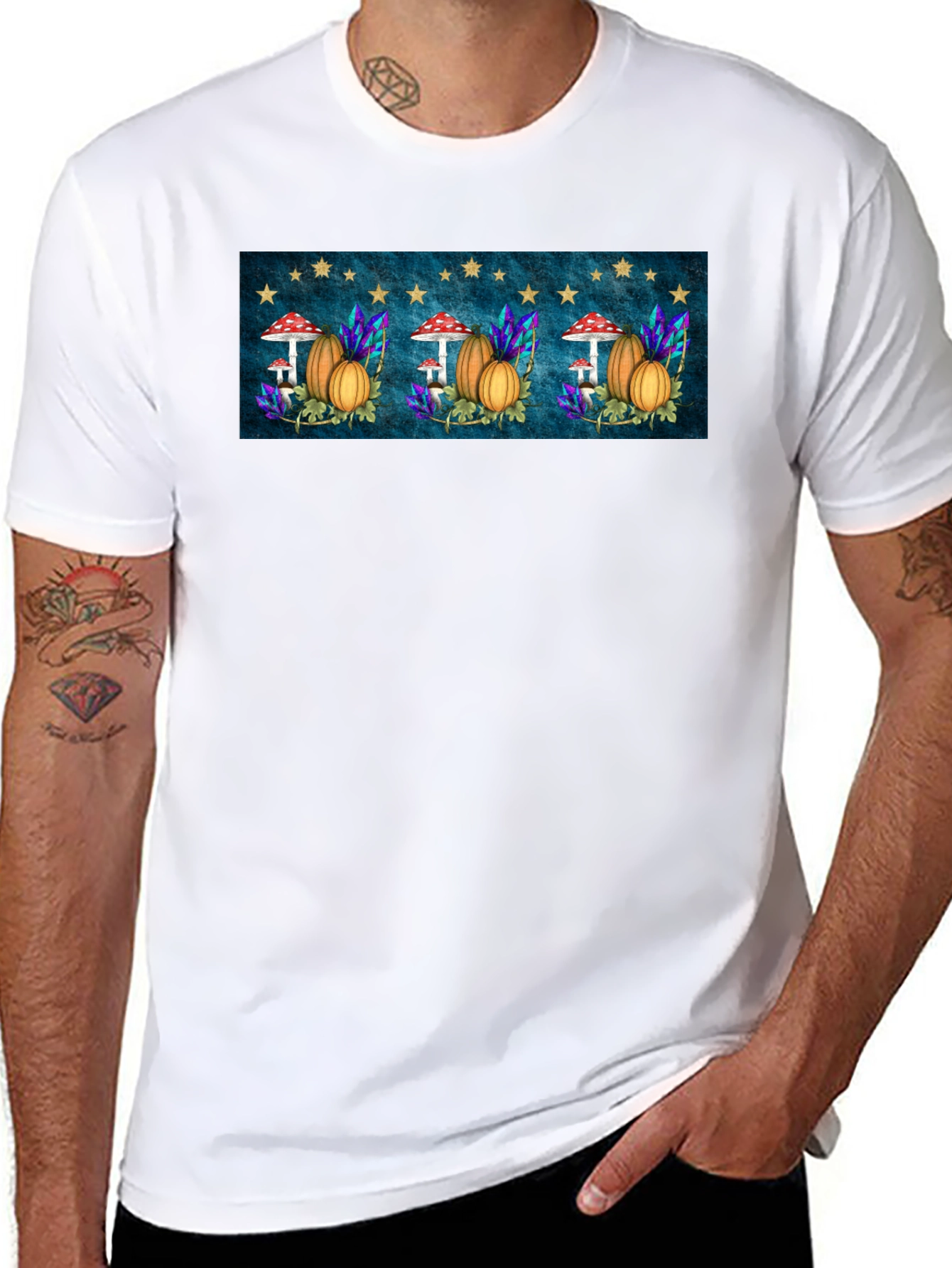 Autumnal Harvest T-Shirt -  Mushrooms & Pumpkins