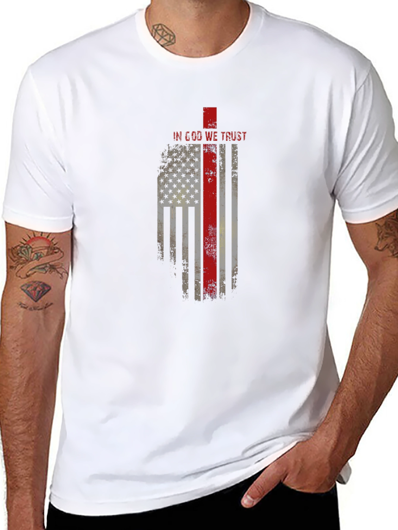 In God We Trust Firefighter Flag Graphic T-Shirt