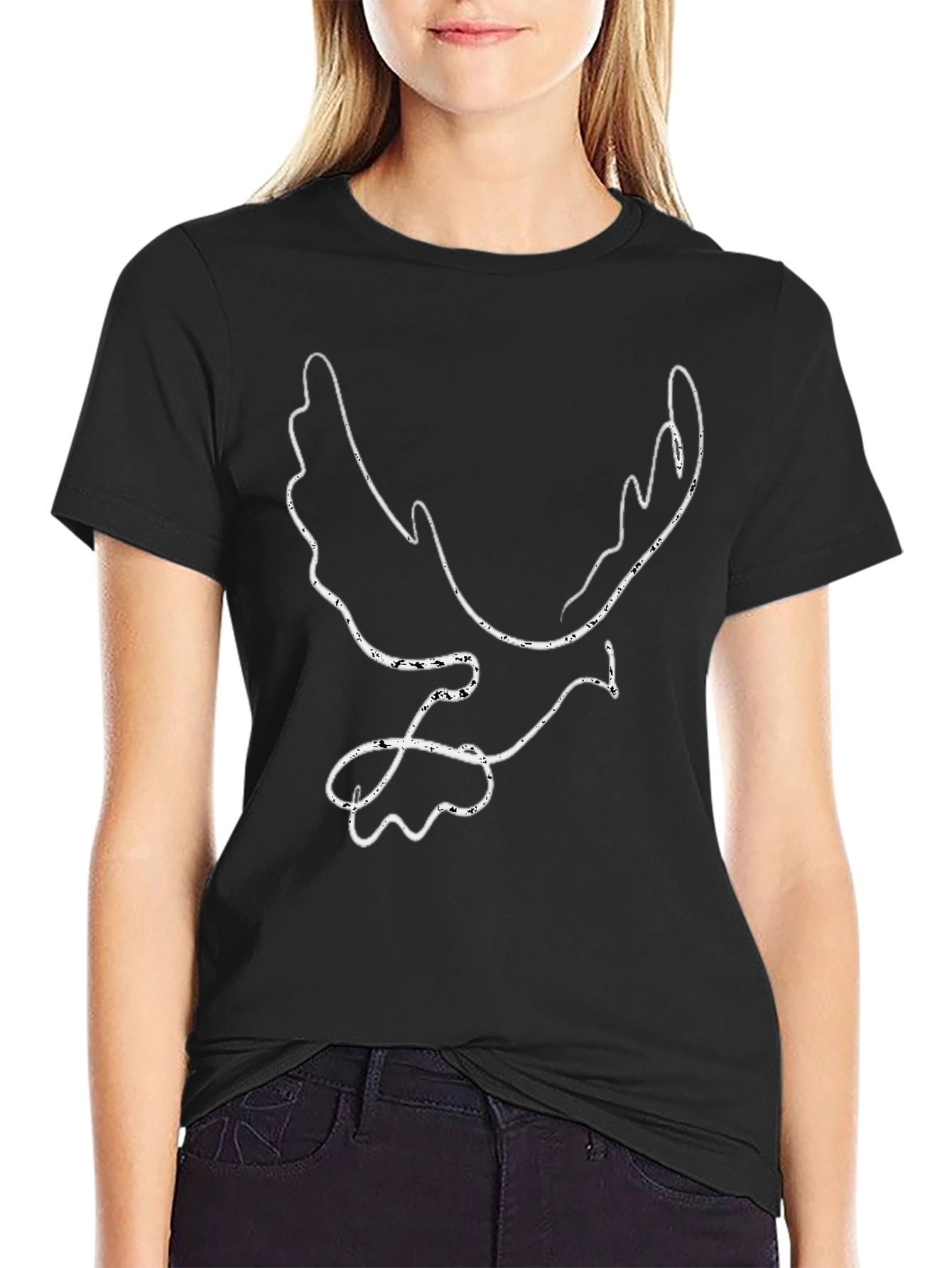 Abstract Dove Outline Black T-Shirt