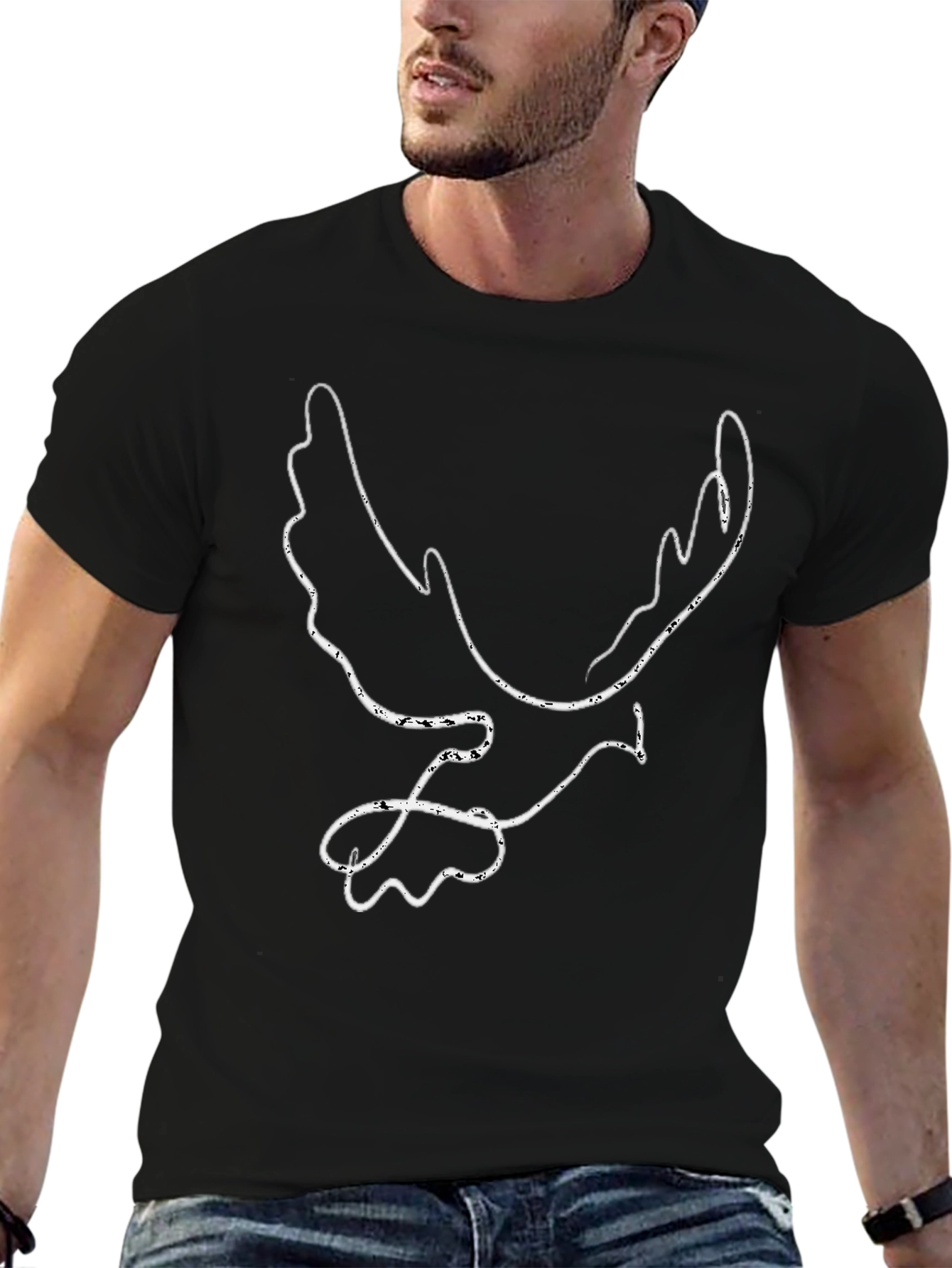 Abstract Dove Outline Black T-Shirt