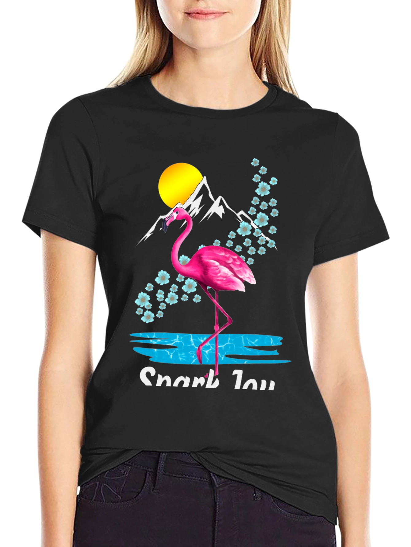 Flamingo Graphic Tee - Tropical Mountain Scene Shirt