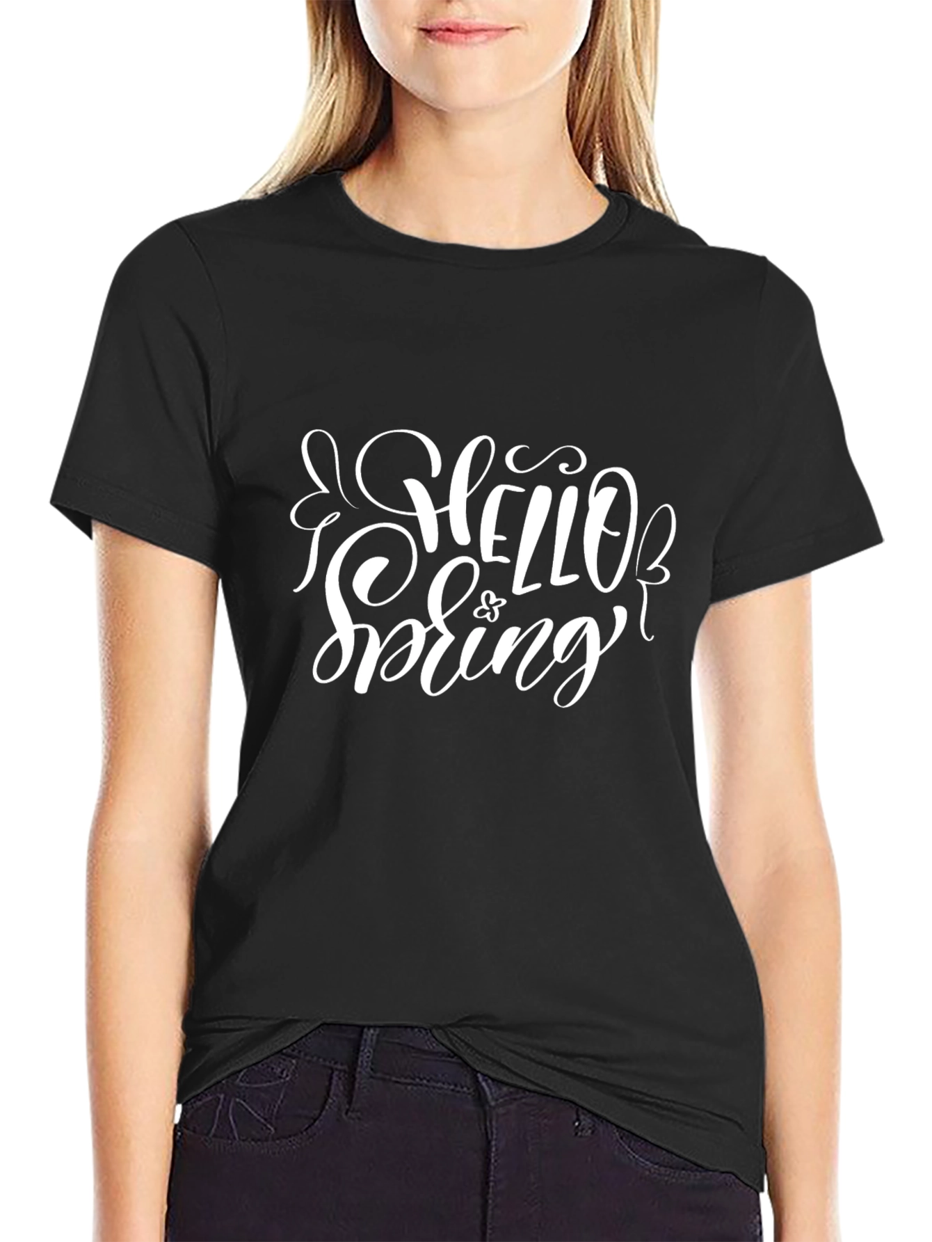 Hello Spring Graphic Tee - Black Cotton T-Shirt