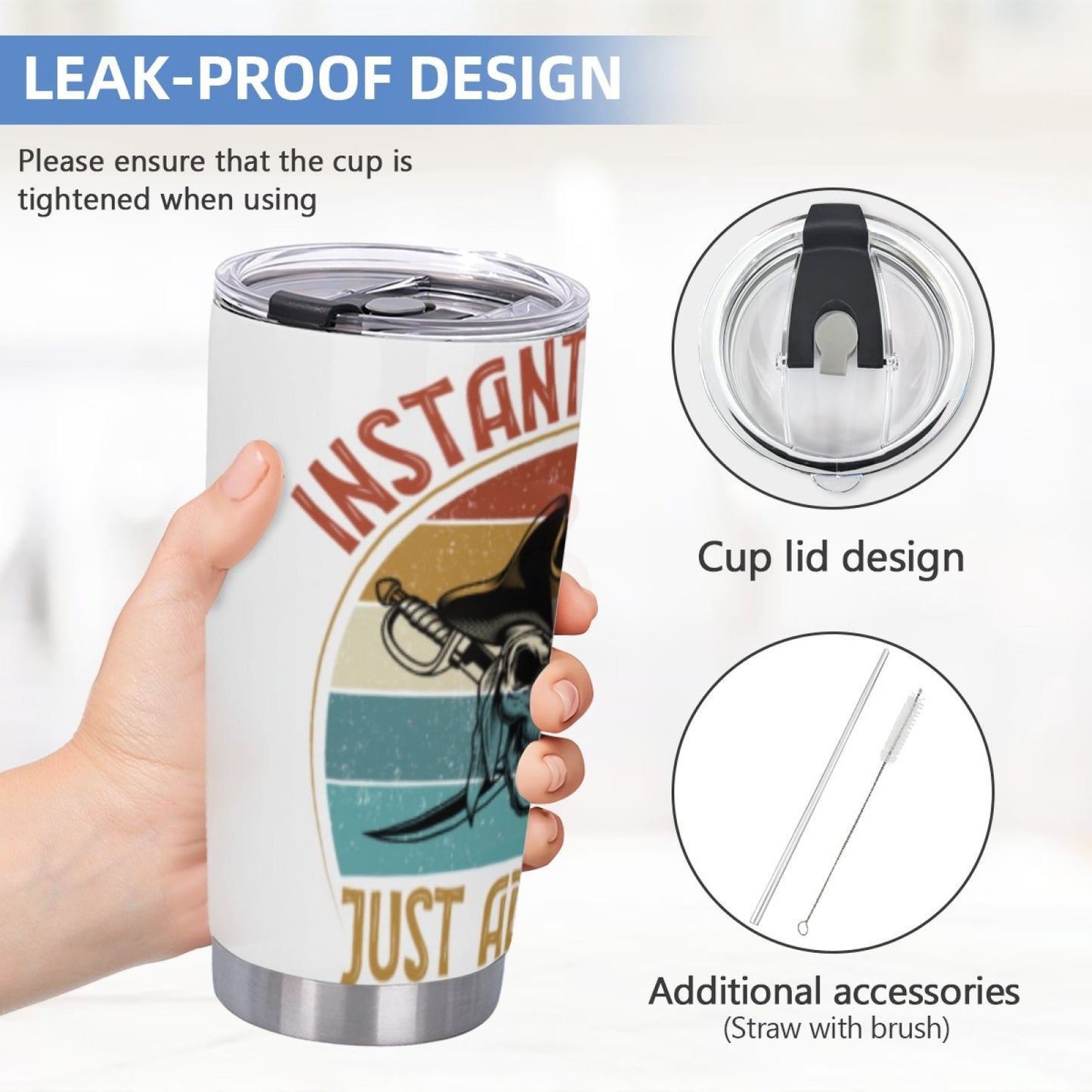 Leak-Proof Graphic Insulated Tumbler - Stainless Steel Daily Drink Cup