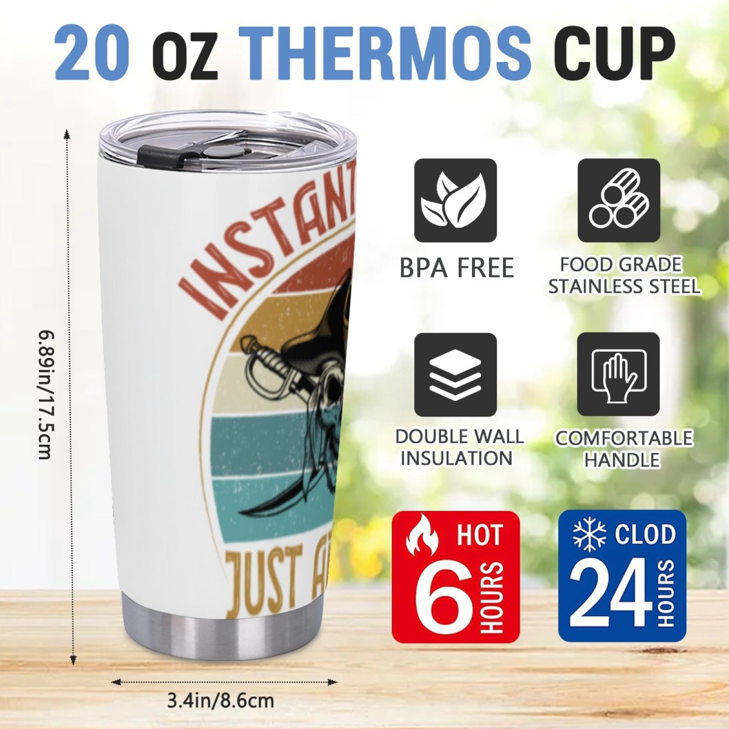 Leak-Proof Graphic Insulated Tumbler - Stainless Steel Daily Drink Cup