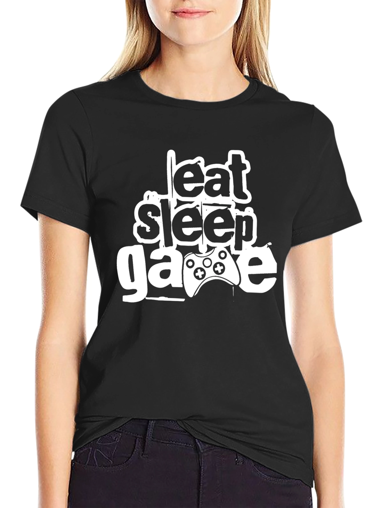 Eat Sleep Game Black T-Shirt Gamer Design