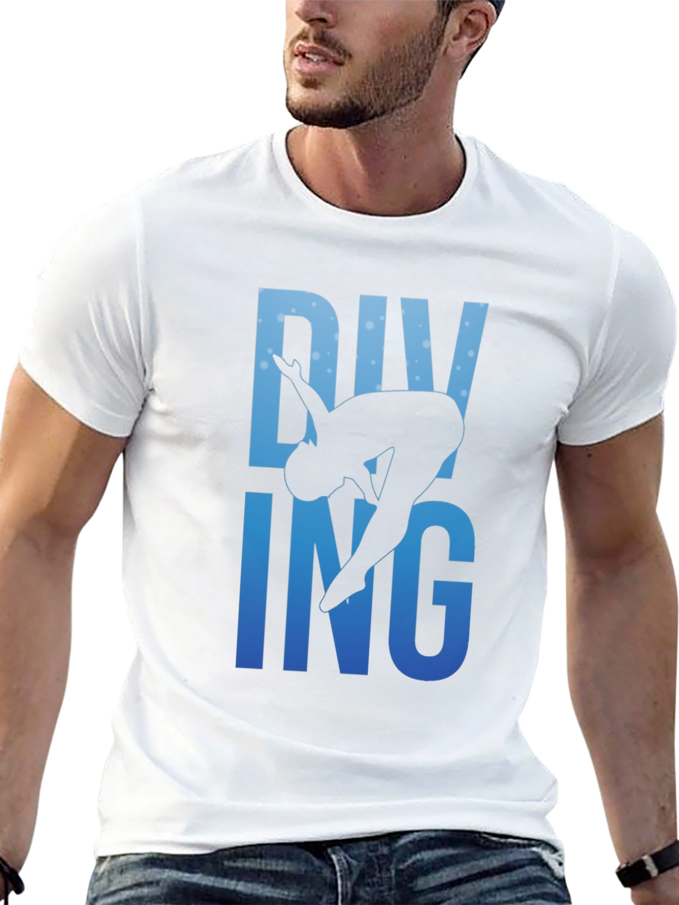 Diving Silhouette Graphic Print Black T-Shirt
