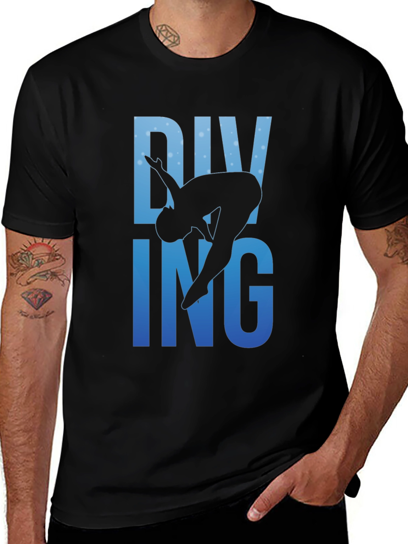 Diving Silhouette Graphic Print Black T-Shirt