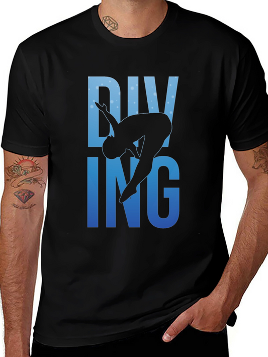 Diving Silhouette Graphic Print Black T-Shirt