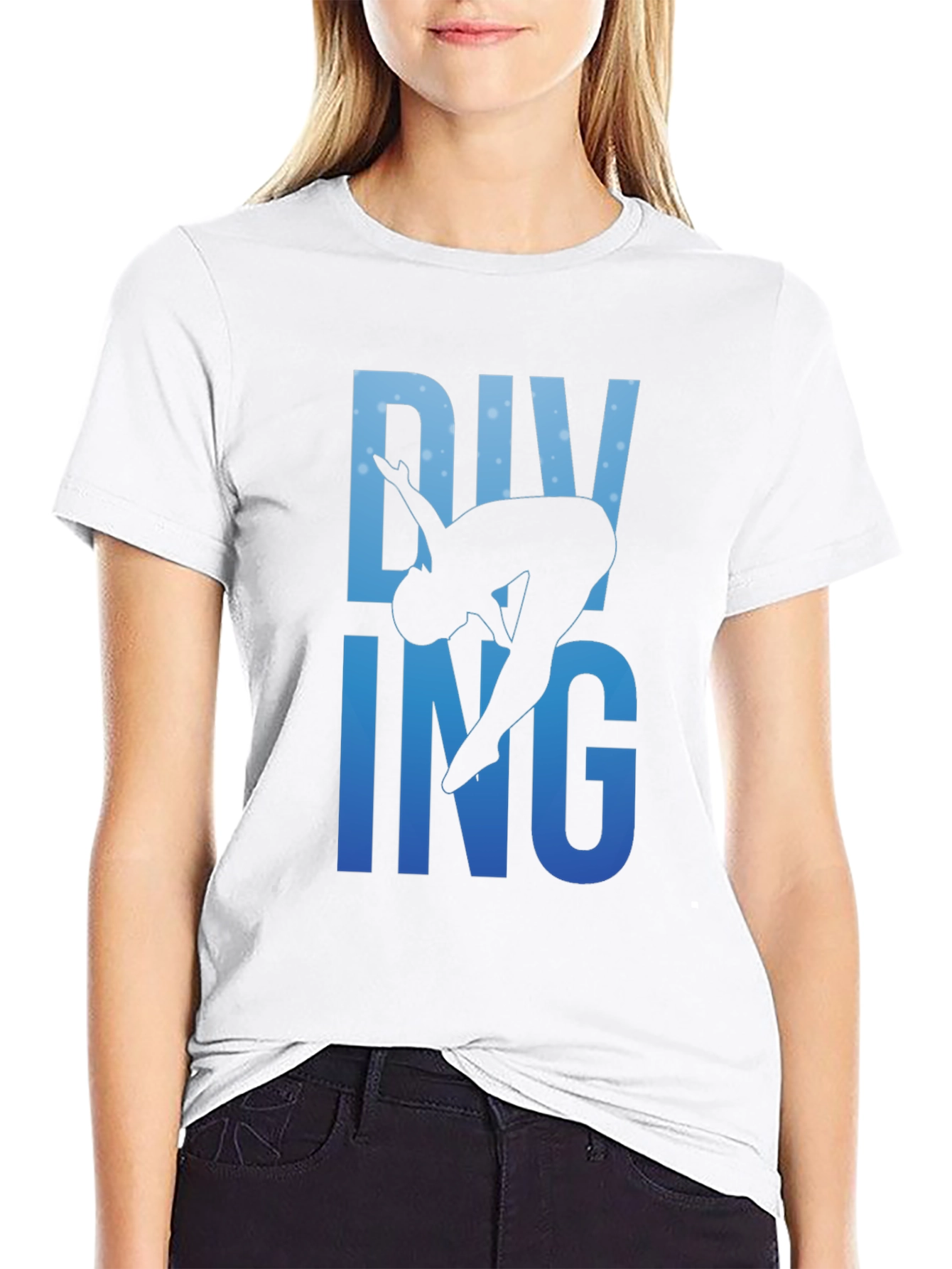 Diving Silhouette Graphic Print Black T-Shirt