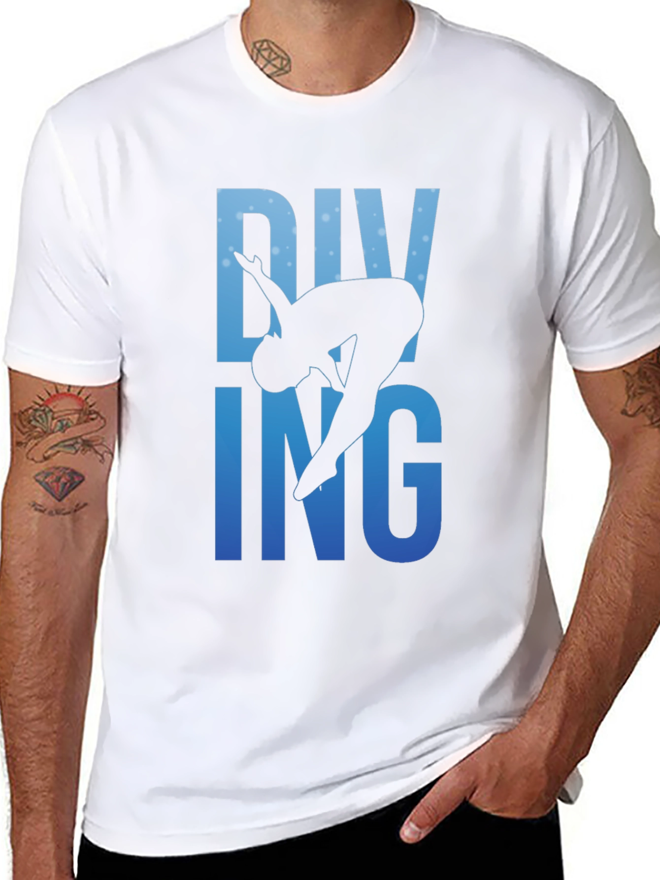Diving Silhouette Graphic Print Black T-Shirt