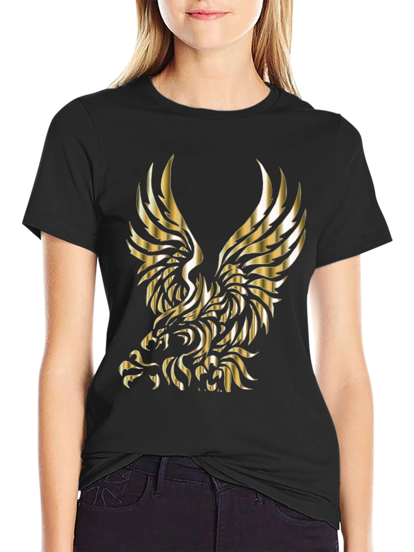 Mens Black T-shirt with Gold Eagle Graphic
