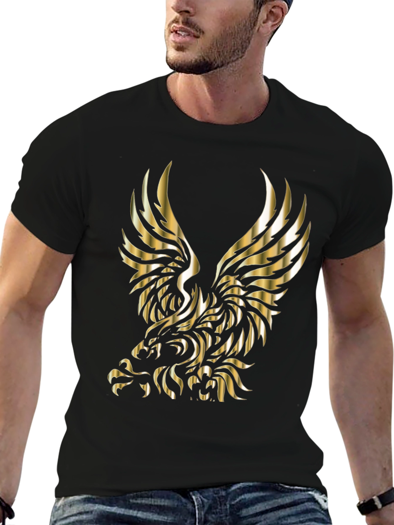 Mens Black T-shirt with Gold Eagle Graphic