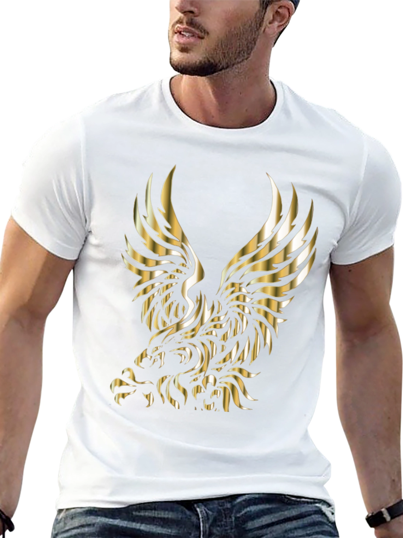 Mens Black T-shirt with Gold Eagle Graphic