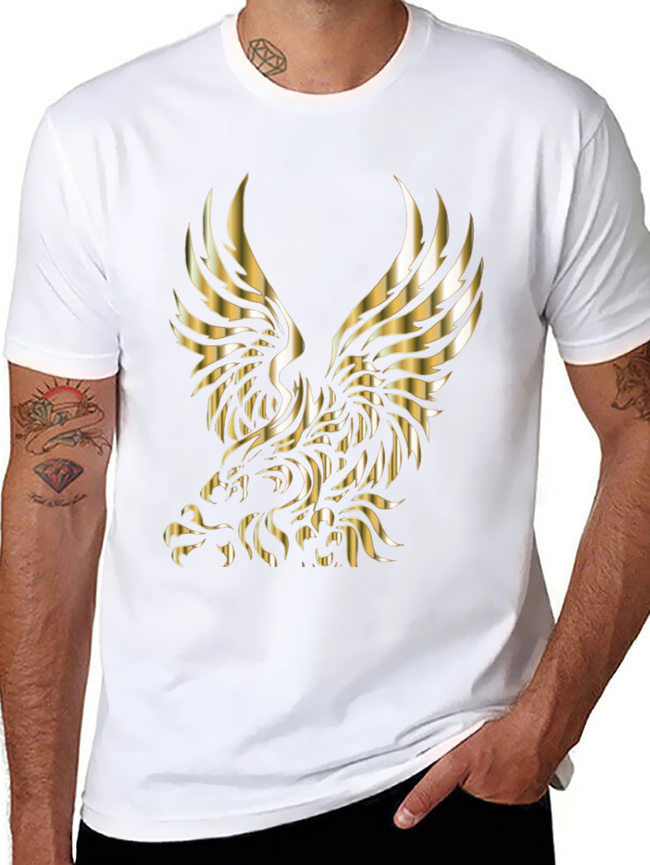 Mens Black T-shirt with Gold Eagle Graphic