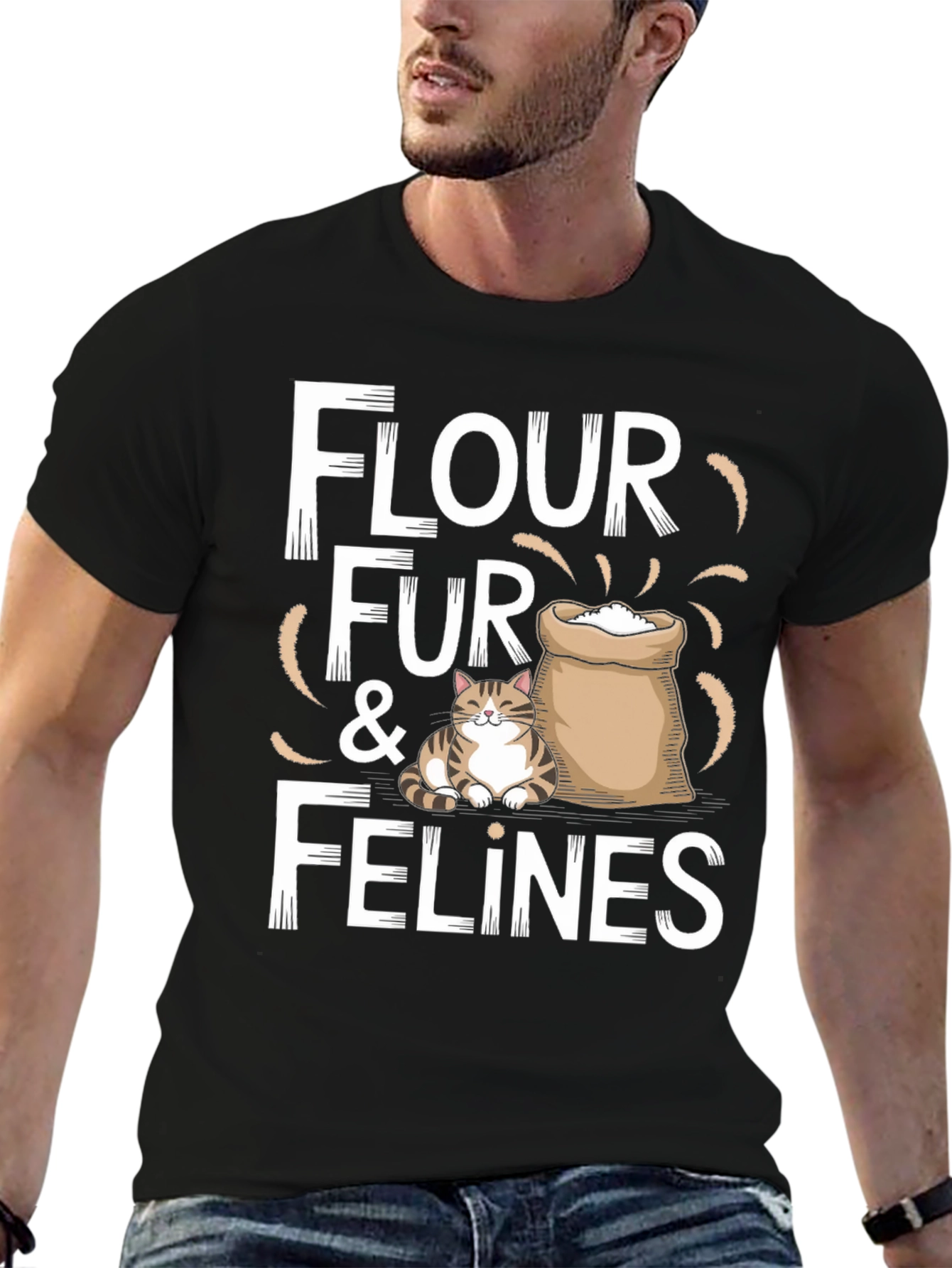 Flour Fur & Felines Funny Cat T-Shirt