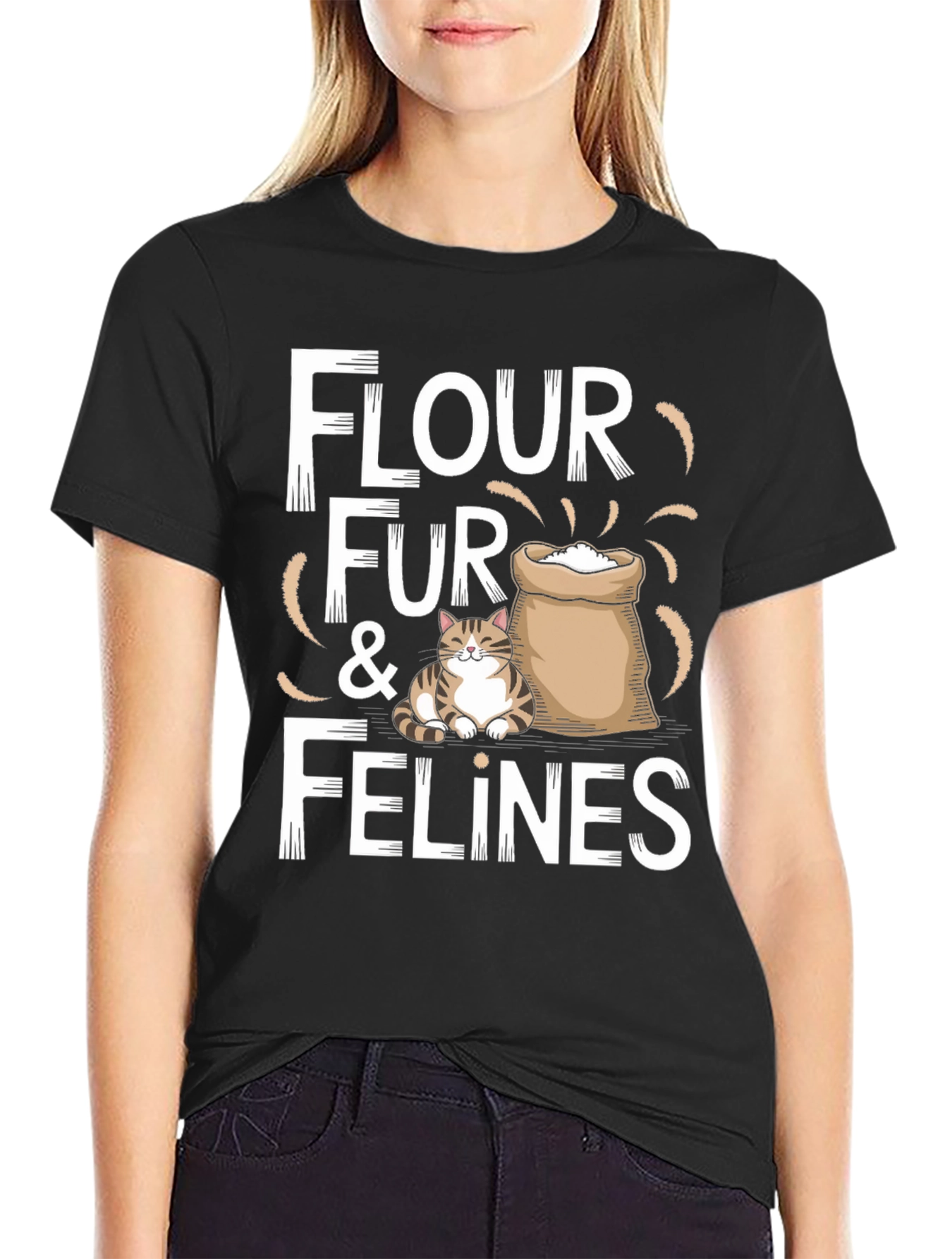 Flour Fur & Felines Funny Cat T-Shirt