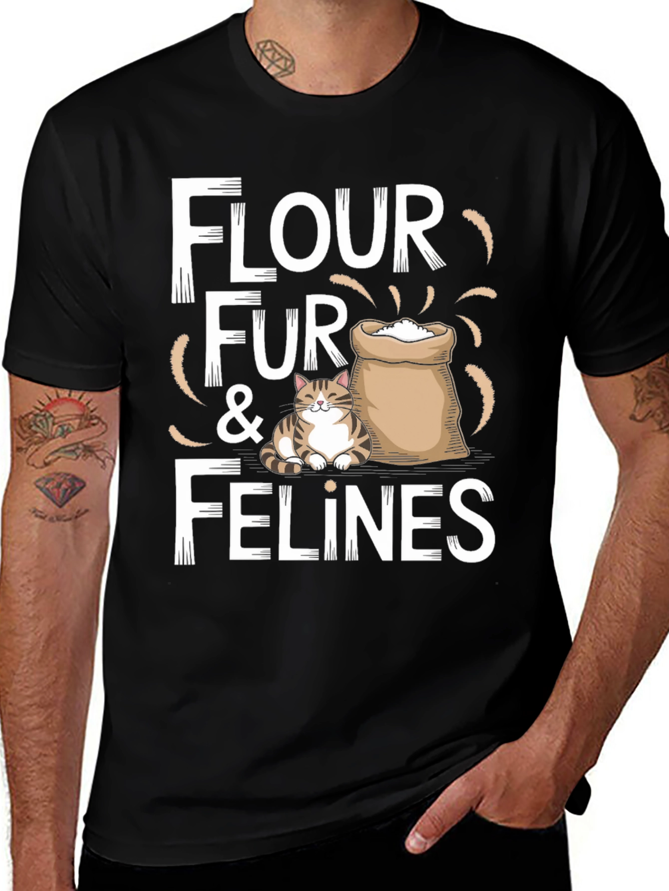 Flour Fur & Felines Funny Cat T-Shirt