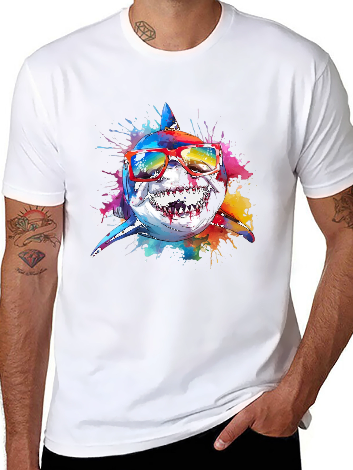 Cool Shark Graphic Tee - Black Cotton T-Shirt