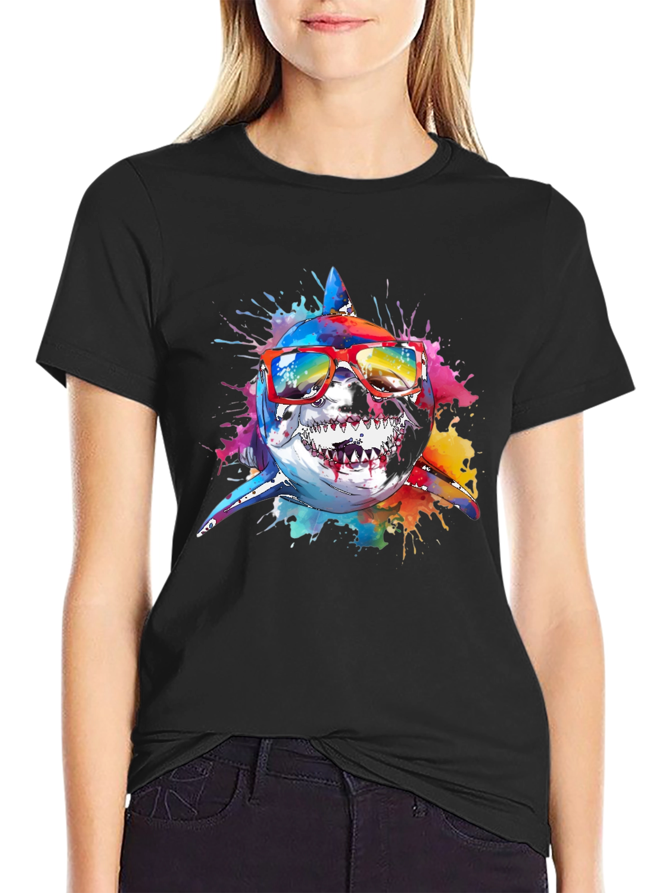 Cool Shark Graphic Tee - Black Cotton T-Shirt