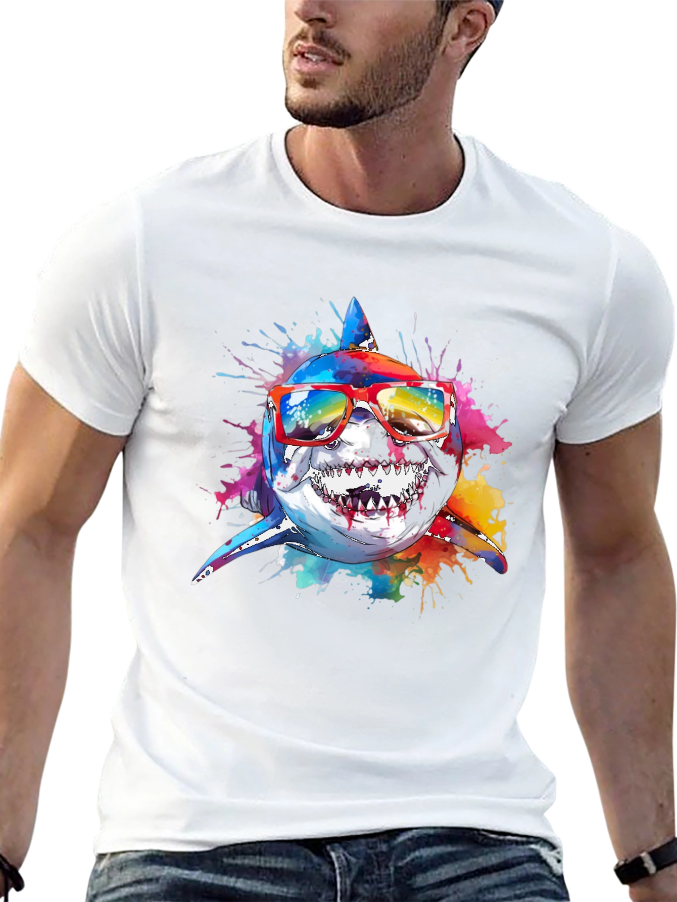 Cool Shark Graphic Tee - Black Cotton T-Shirt