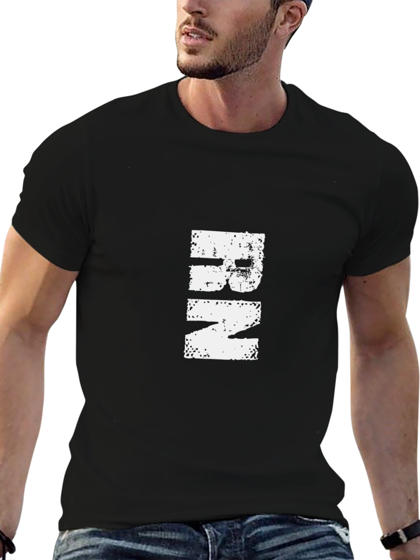 Mens Black Graphic Tee - Distressed Print