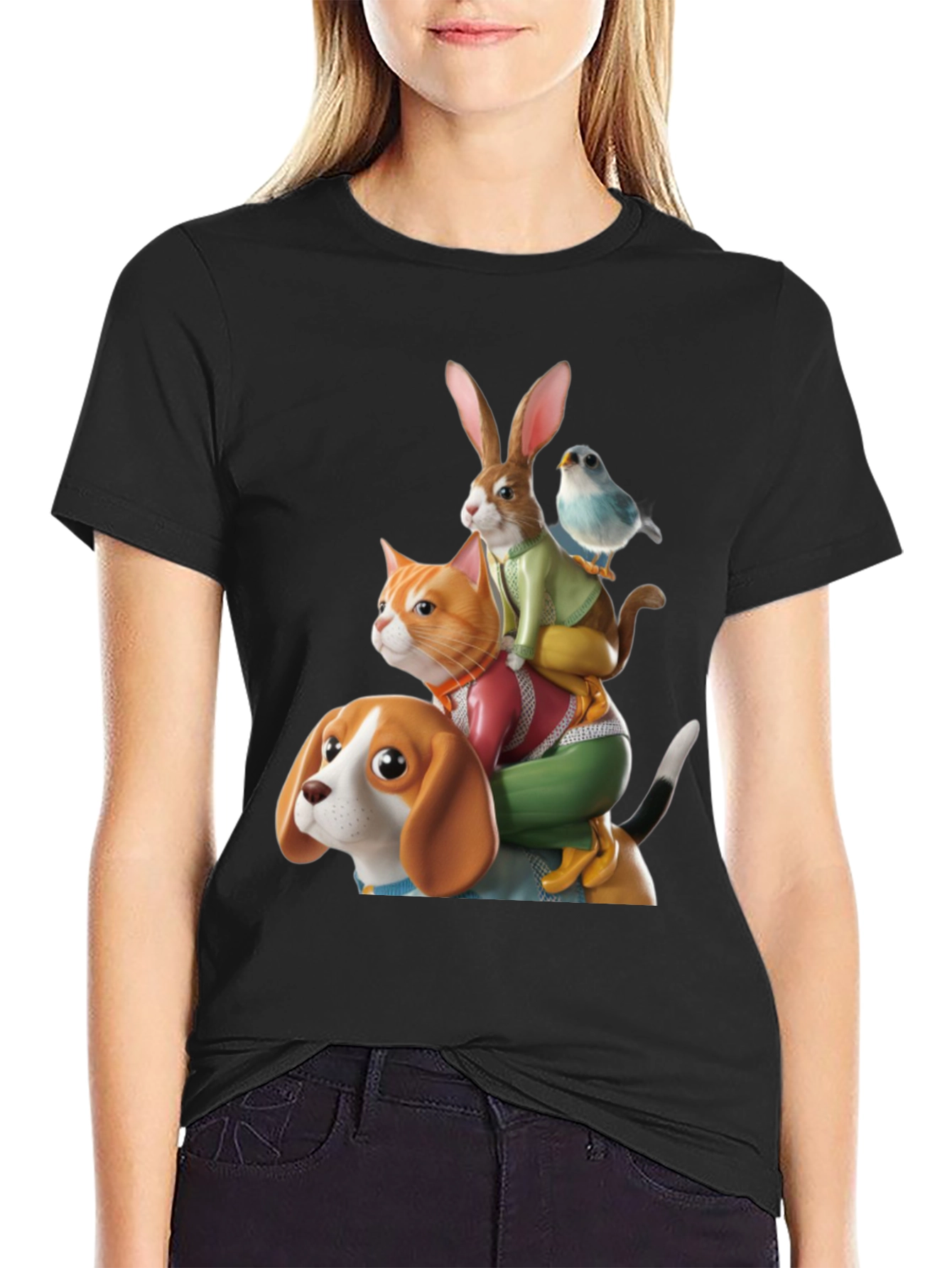 Animal Stack T-Shirt - Whimsical Graphic Tee
