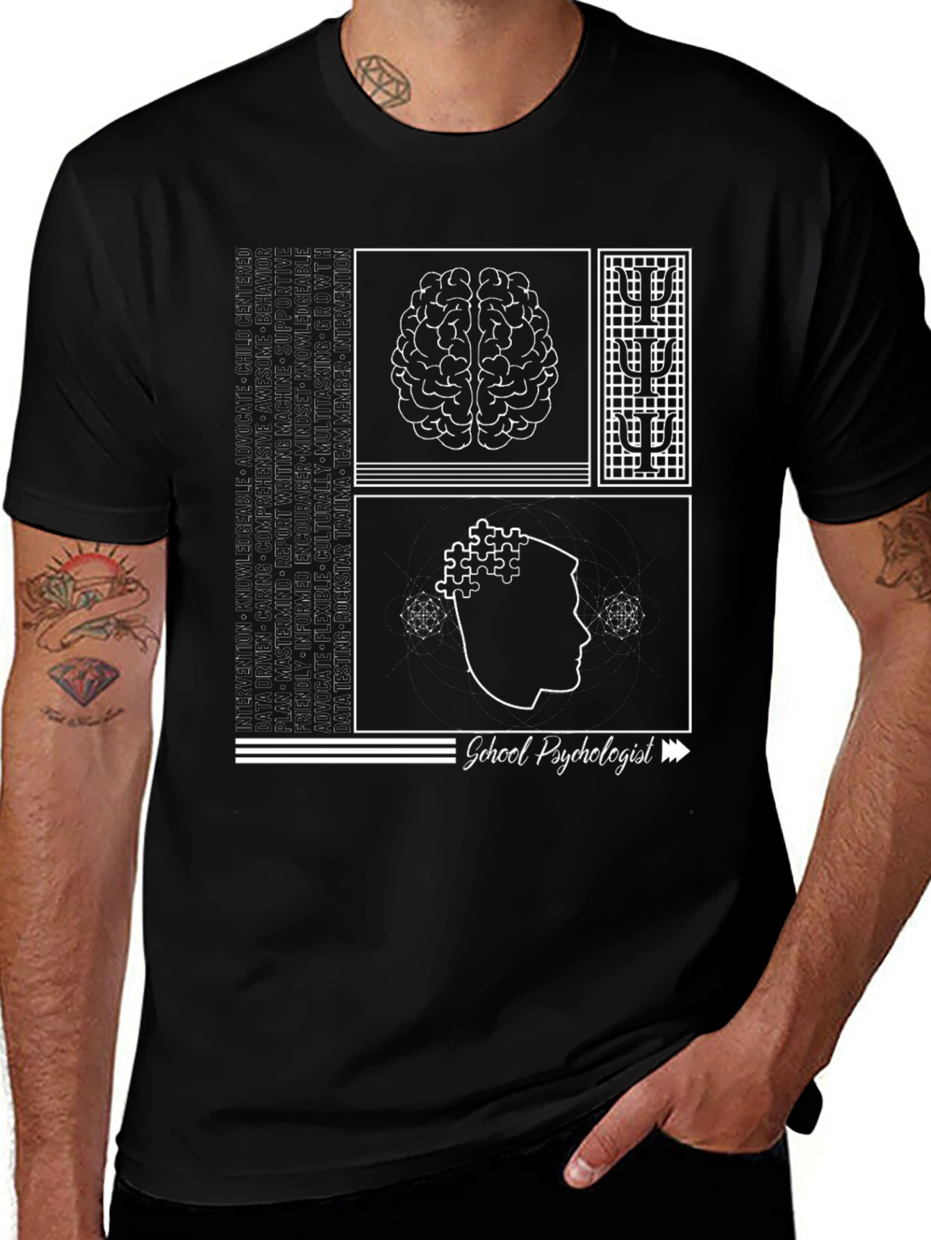 School Psychologist T-Shirt - Brain & Puzzle Design