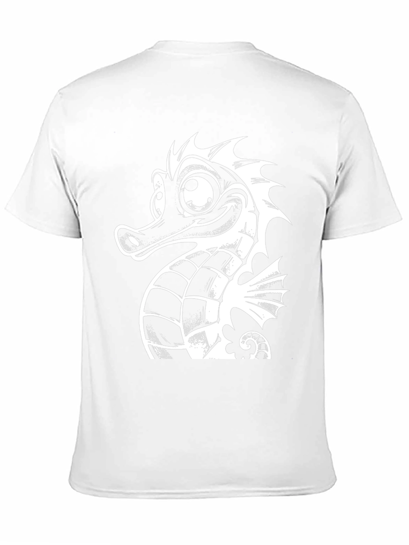 Black Tee with White Cartoon Seahorse Graphic