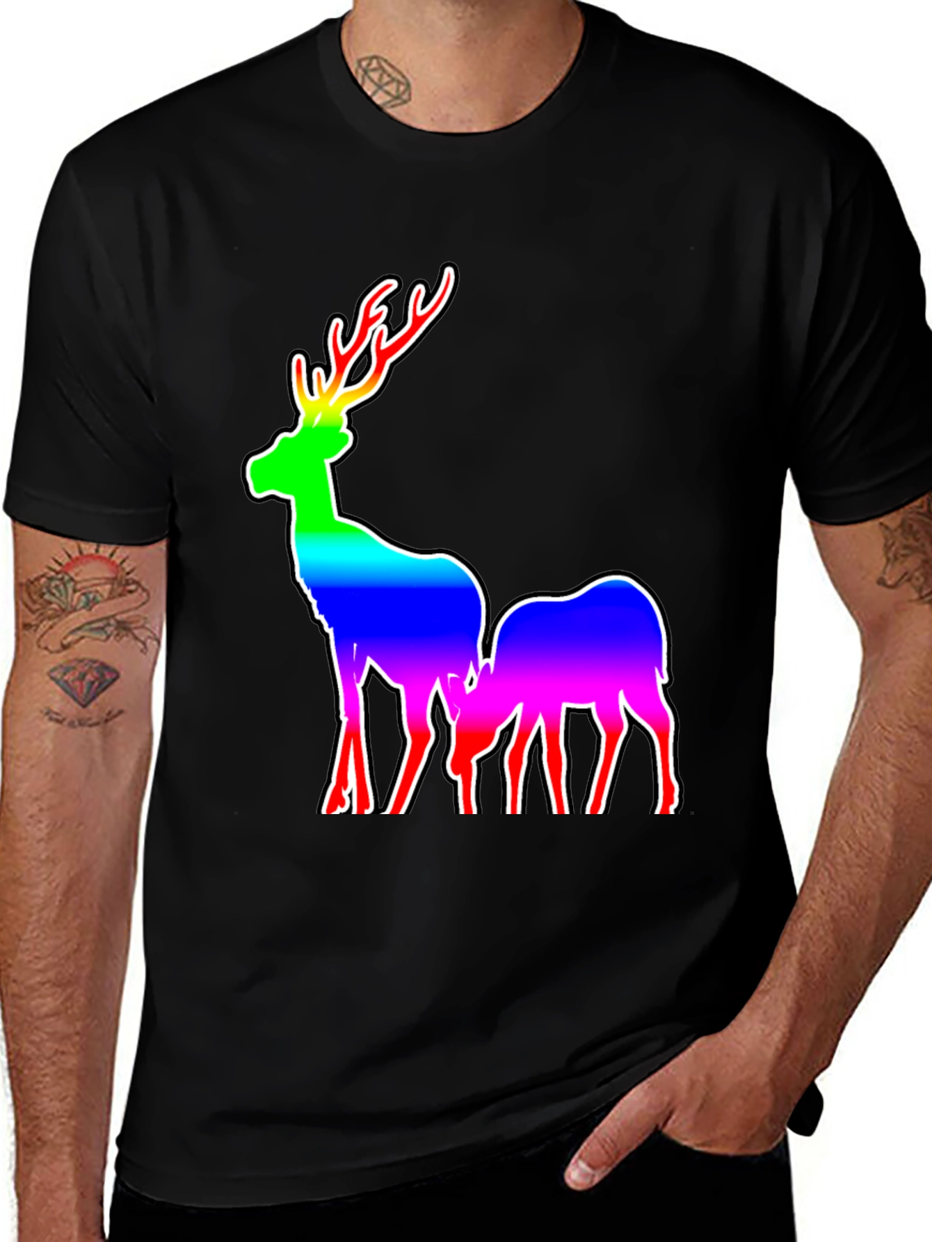 Rainbow Deer Graphic Tee - Mens Black T-Shirt