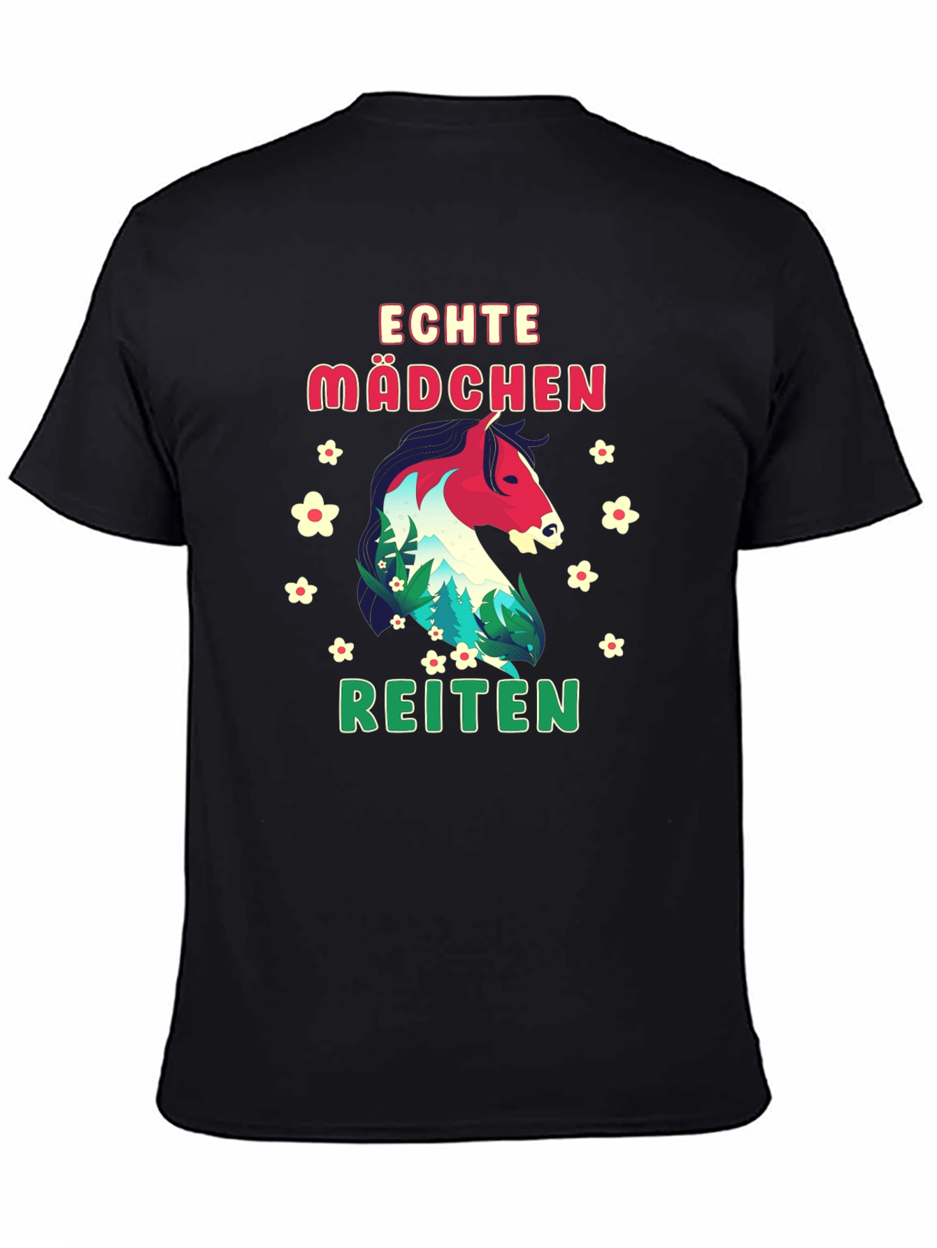 Echte Madchen Reiten Horse Graphic Tee - Black
