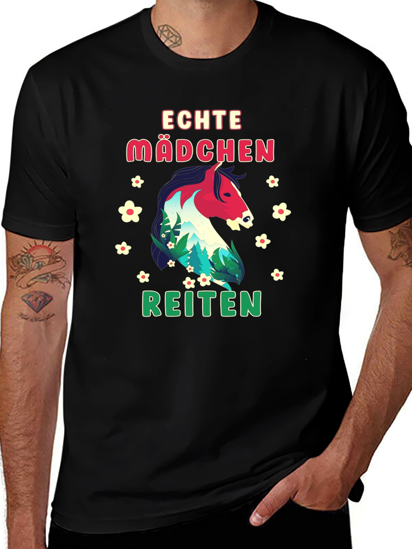 Echte Madchen Reiten Horse Graphic Tee - Black