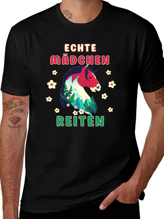 Echte Madchen Reiten Horse Graphic Tee - Black