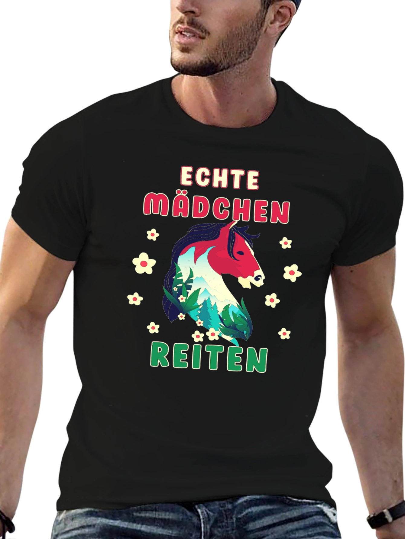 Echte Madchen Reiten Horse Graphic Tee - Black
