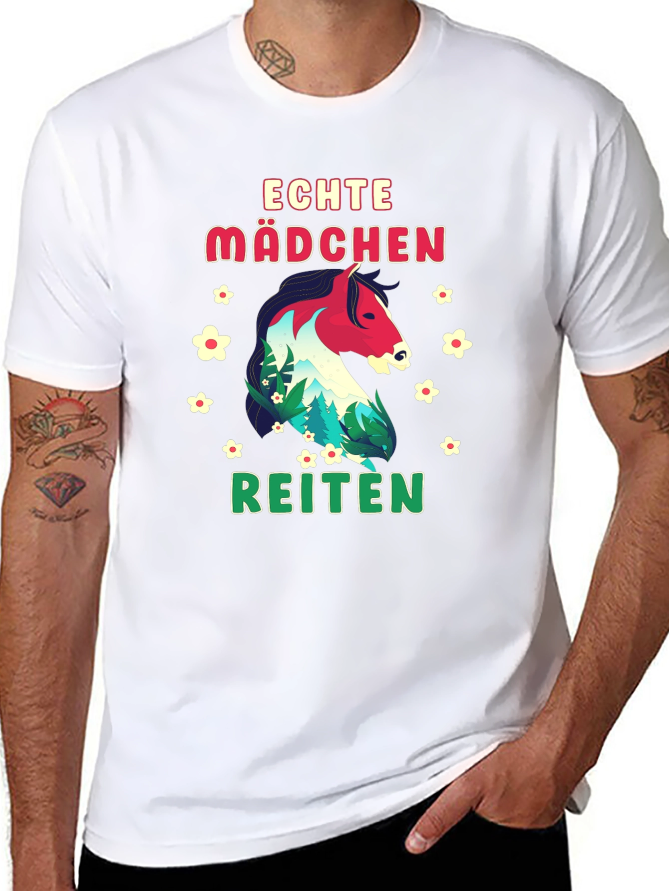 Echte Madchen Reiten Horse Graphic Tee - Black