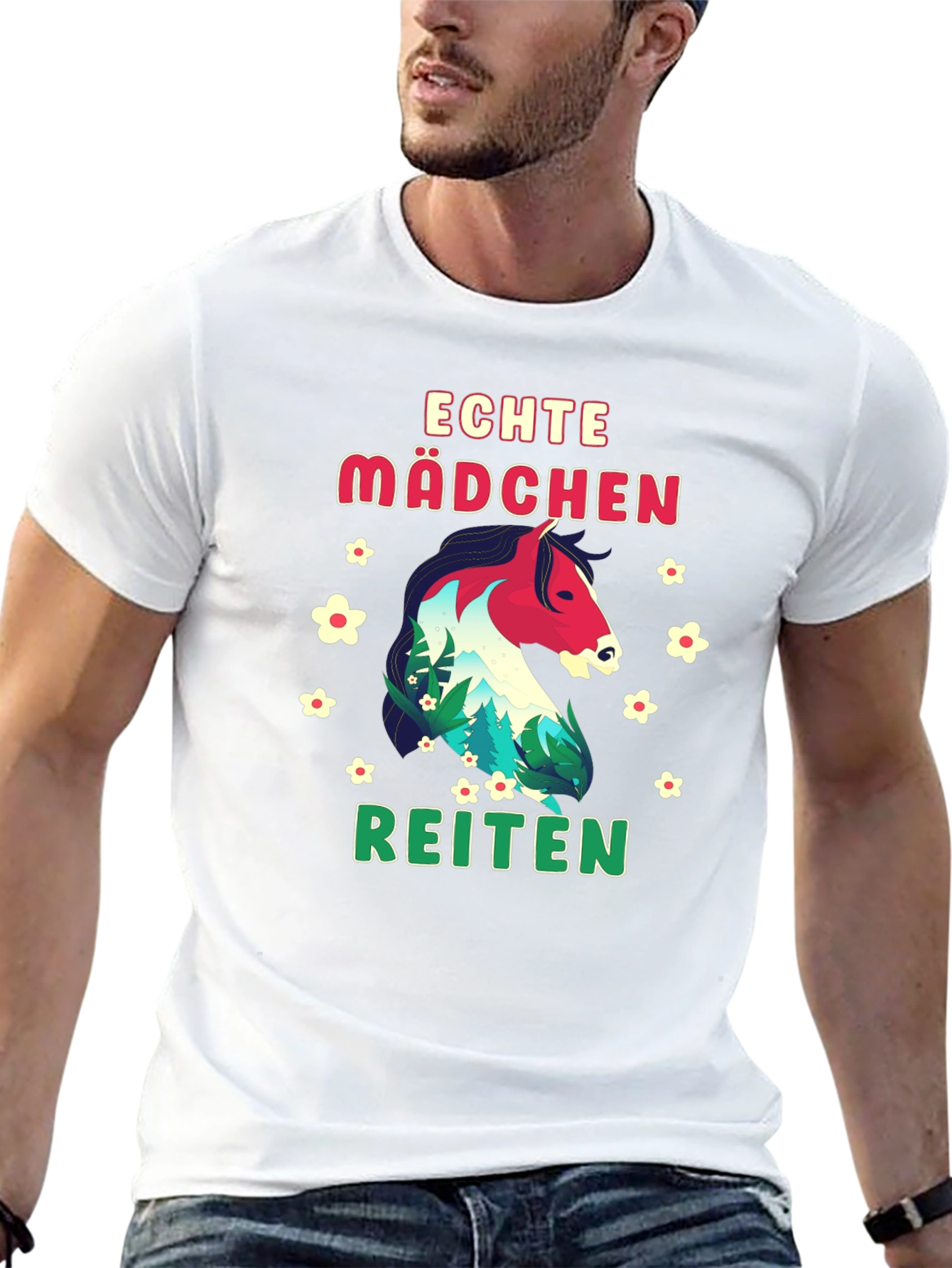 Echte Madchen Reiten Horse Graphic Tee - Black