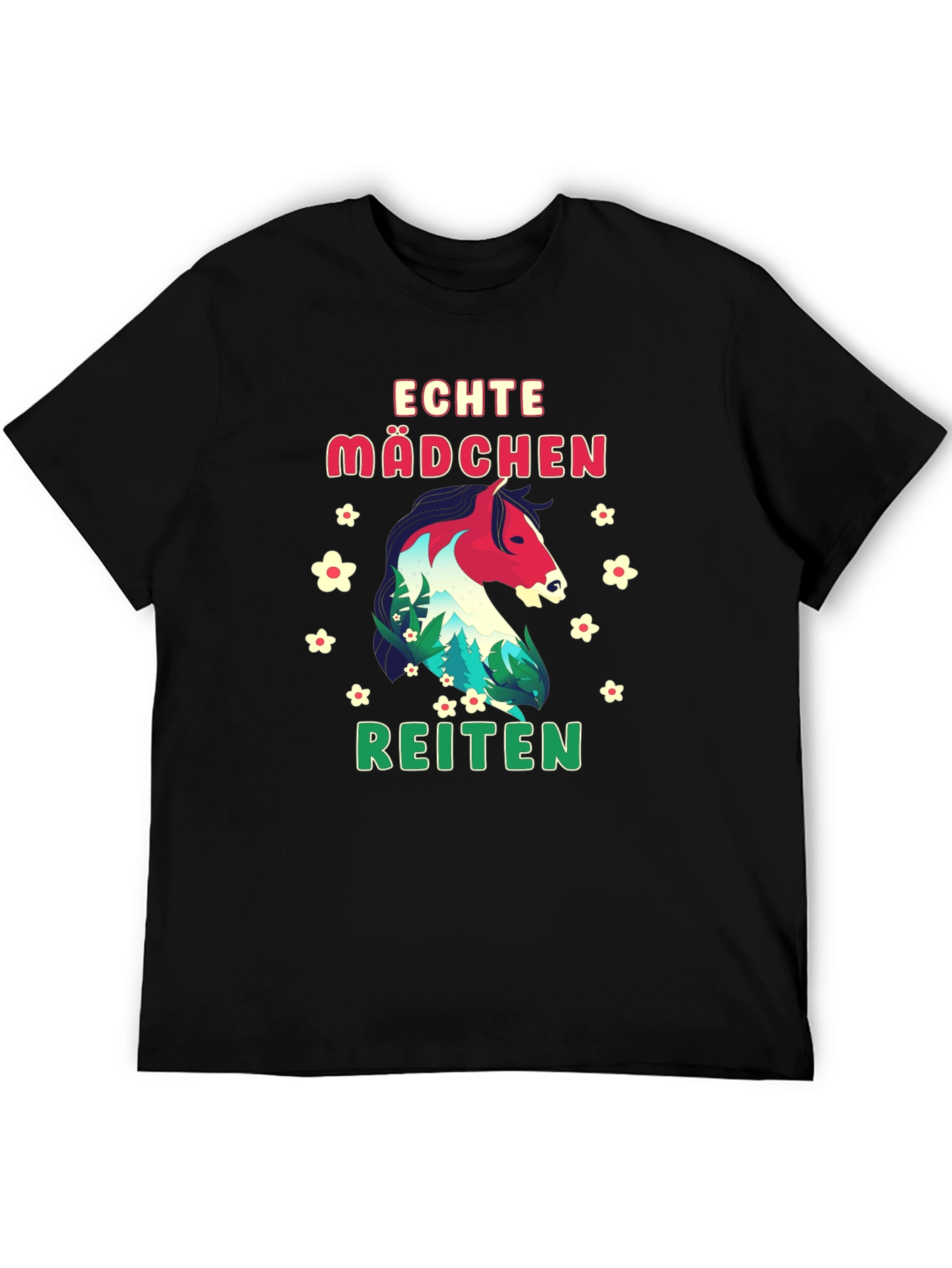 Echte Madchen Reiten Horse Graphic Tee - Black